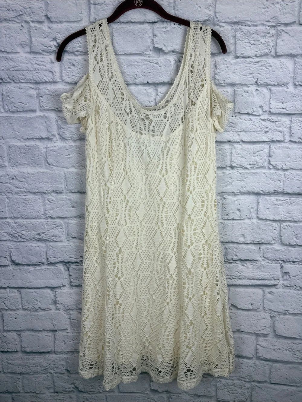 FREE PEOPLE Ivory  Kiss The Sun Crochet Lace Dress -Lined- Size Large